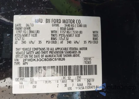 2013 Ford Edge Se из США, поврежденный, VIN 2FMDK3GC8DBC61826